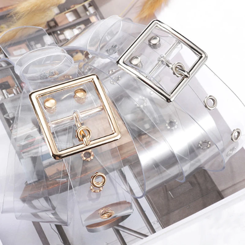 Высокое качество женский прозрачный полный ремень панк заклепки пряжка талия