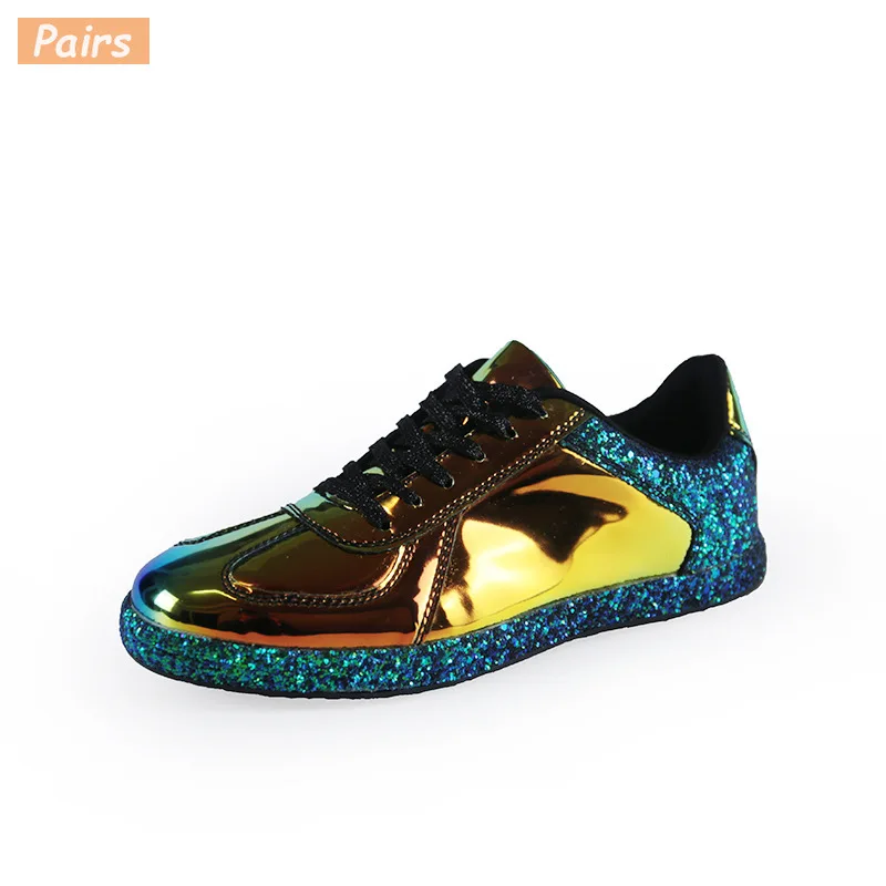 Женские кроссовки золотистые блестящие Блестящие модные повседневные туфли