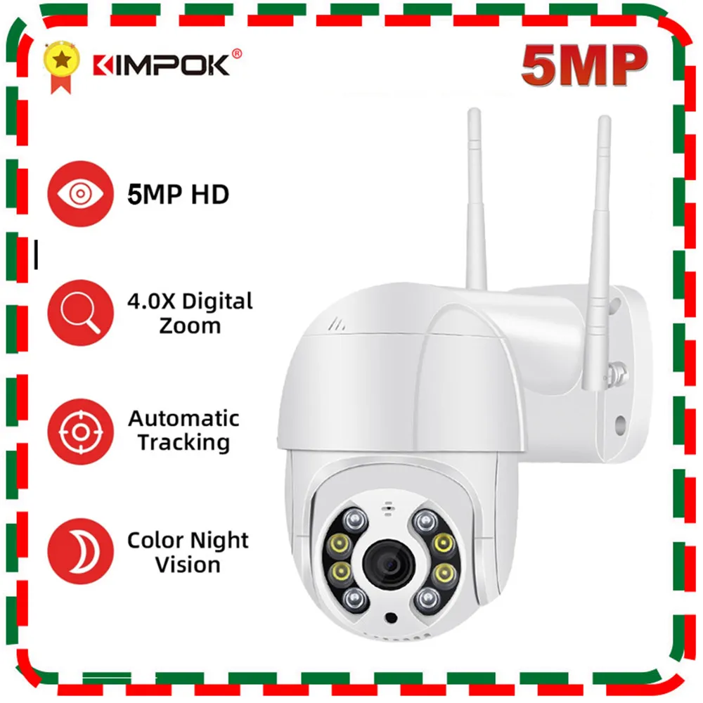 

KIMPOK 5MP PTZ Wifi IP Camera Outdoor 4X Digital Zoom AI Human Detect H.265 P2P ONVIF Audio Security CCTV Wireless Surveillance