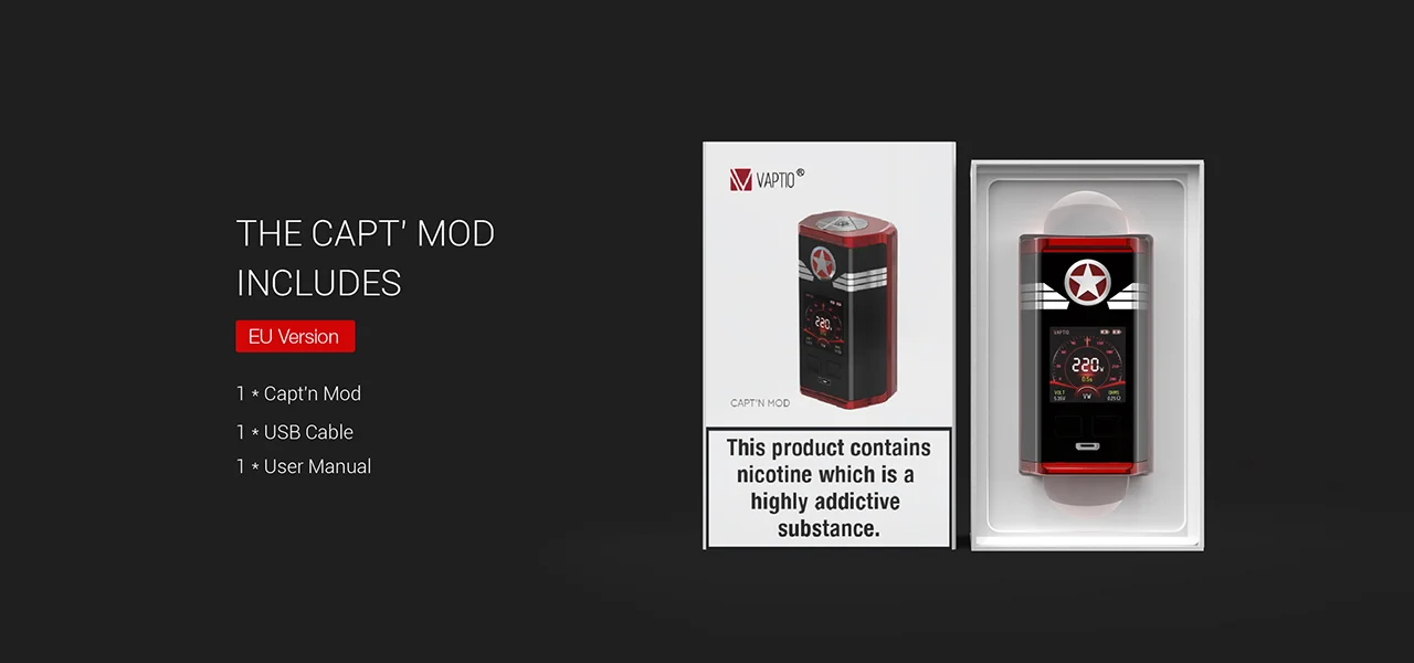 220 Вт Vape мод Vaptio Capt'n мод электронная сигарета vaping подходит для двух аккумуляторов 18650 для атомайзера с резьбой 510