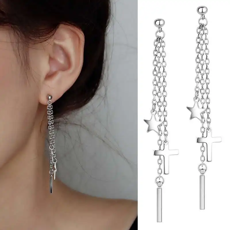 Серьги-подвески женские из серебра 925 пробы с подвеской в виде звезды | Украшения