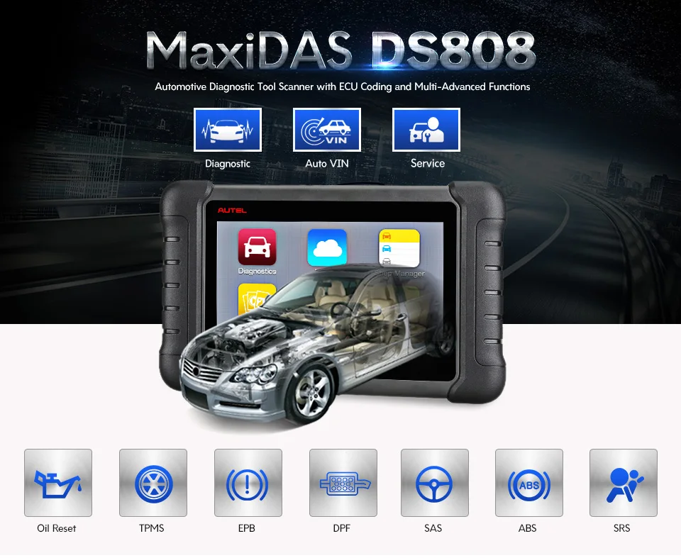 Autel MaxiDAS DS808 OBD2 сканер автомобильный диагностический инструмент OBDII OE-уровень двунаправленный контроль ключ программист код считыватель PK MK808