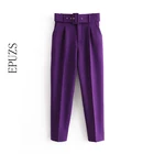 Брюки-султанки женские с карманами, элегантные черные фиолетовые зимние штаны на молнии, офисные повседневные штаны с высокой талией, длинные брюки для женщин, 2020