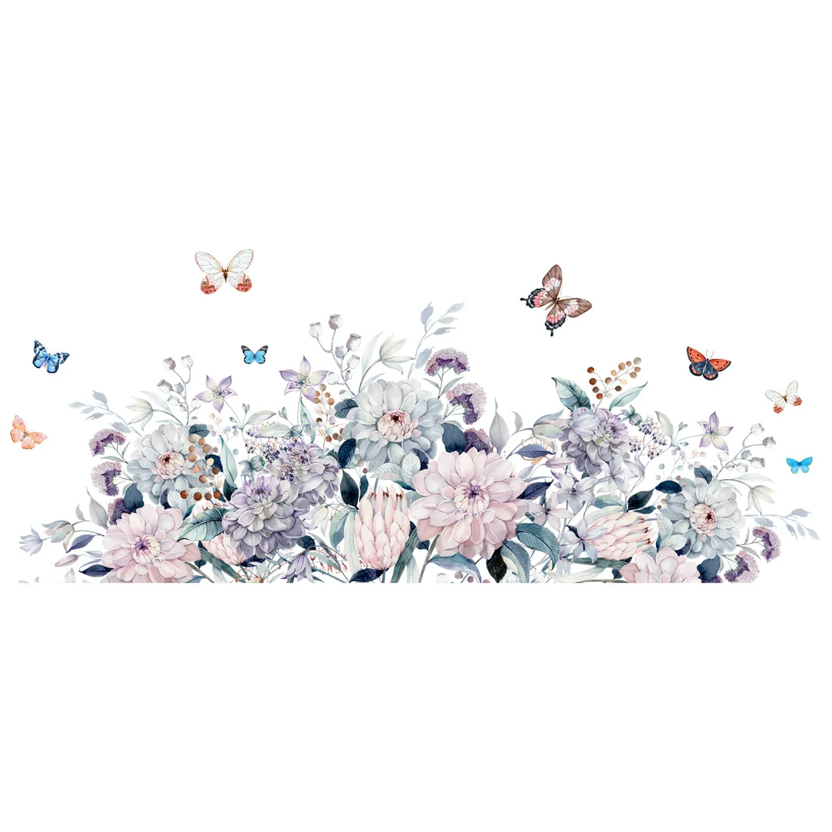 Watercolor Flowers Wall Stickers for Living room Bedroom Kitchen Decor Baseboard Sticker Home Vinyl PVC Decals | Дом и сад