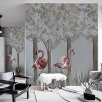 custom mural wallpaper nordic hand painted forest flamingo 3d wall paper living room tv sofa background wall decoration painting