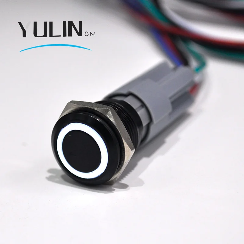 Металлический кольцевой алюминиевый оксидный черный кнопочный переключатель 16