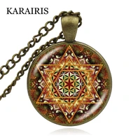 karairis new flower of life necklace mandala om yoga chakra pendant fashion glass dome sacred geometry necklaces women jewelry