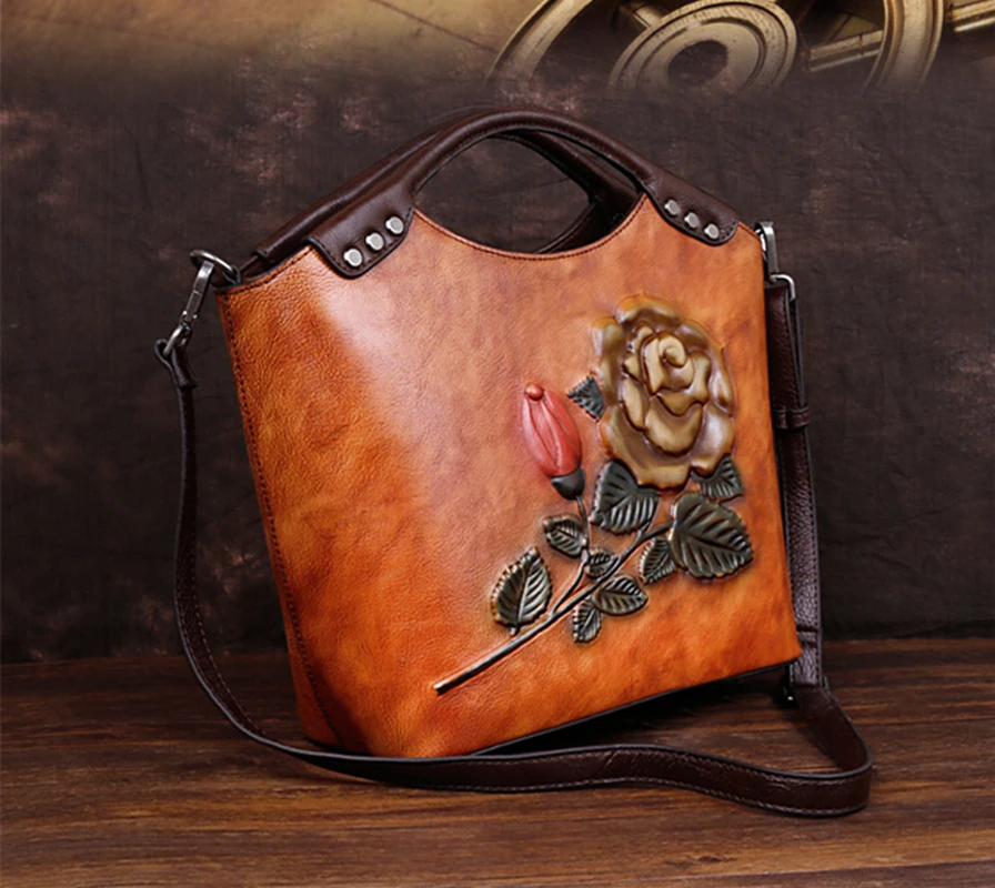 Новая сумка с объемным давлением розами из воловьей кожи Повседневная модная