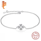 Реальные 925 стерлингового серебра Счастливый клевер браслет с украшением в виде кристаллов цепь браслет ювелирные изделия для женщин, оригинал, ювелирное изделие