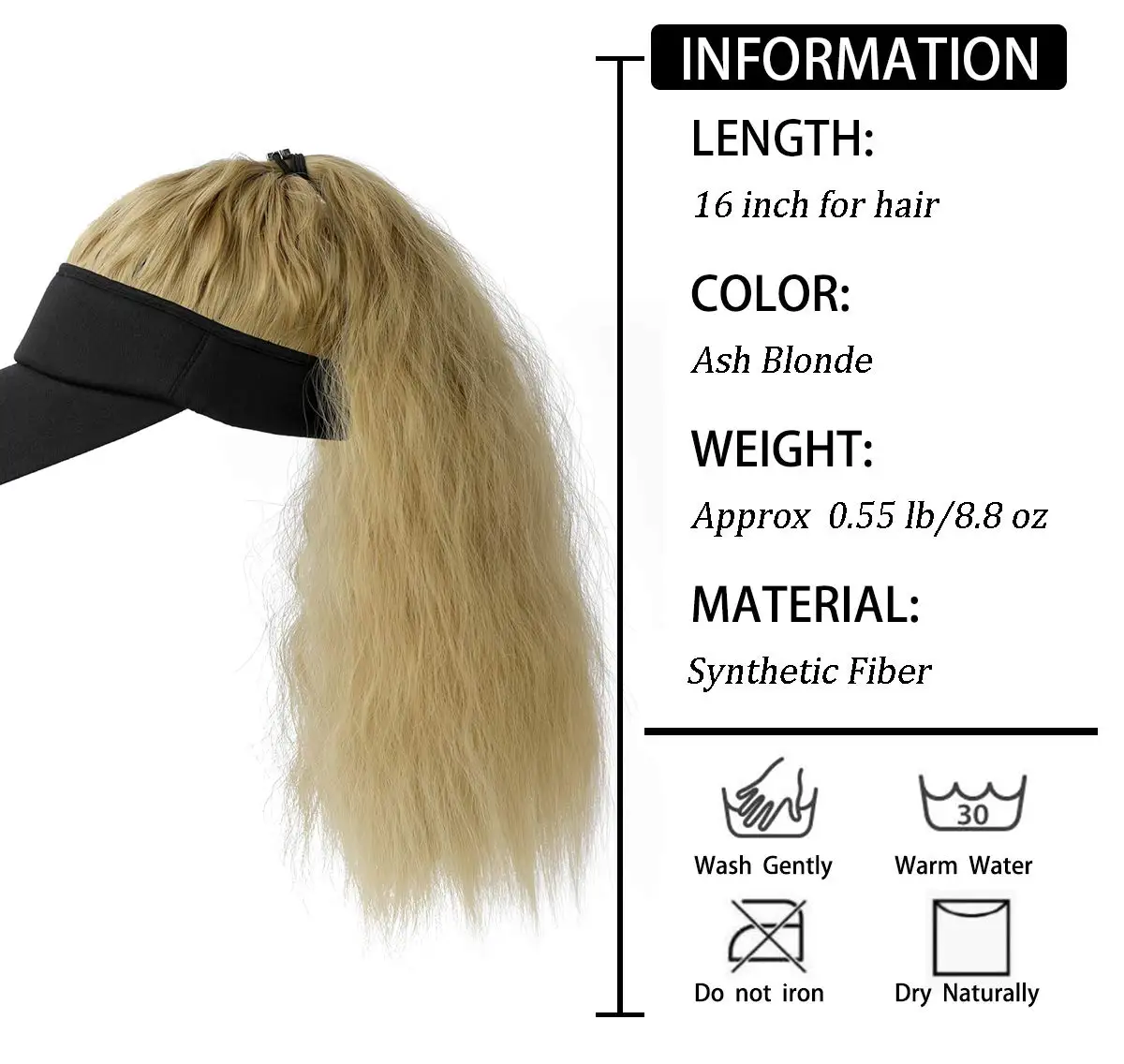 SHANGZI Ponytail Extension Cap hair Synthetic Wig Curly Wavy Wigs with Visor Hat Ponytail Wigs for Women Hat  Baseball 2021