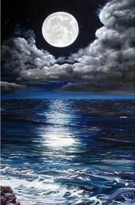

JMINE Div 5D moon sea ocean clouds Full Diamond Painting cross stitch kits art High Quality Scenic 3D paint by diamonds