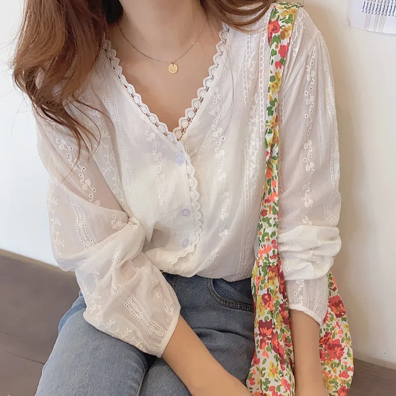 Милая Молодежная Свободная рубашка в Корейском стиле с V образным вырезом для