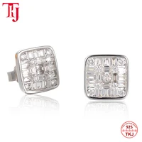 tkj new in 925 sterling silver square cut stud earrings for women bridal bridesmaid wedding party earrings fine jewelry gift