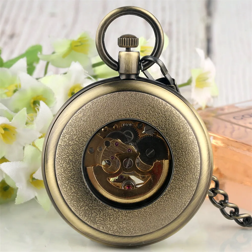 Roman Numerals Display Automatic Mechanical Pocket Watch Open Face Pendant Self Winding Mechanical Pocket Clock Vintage Gifts