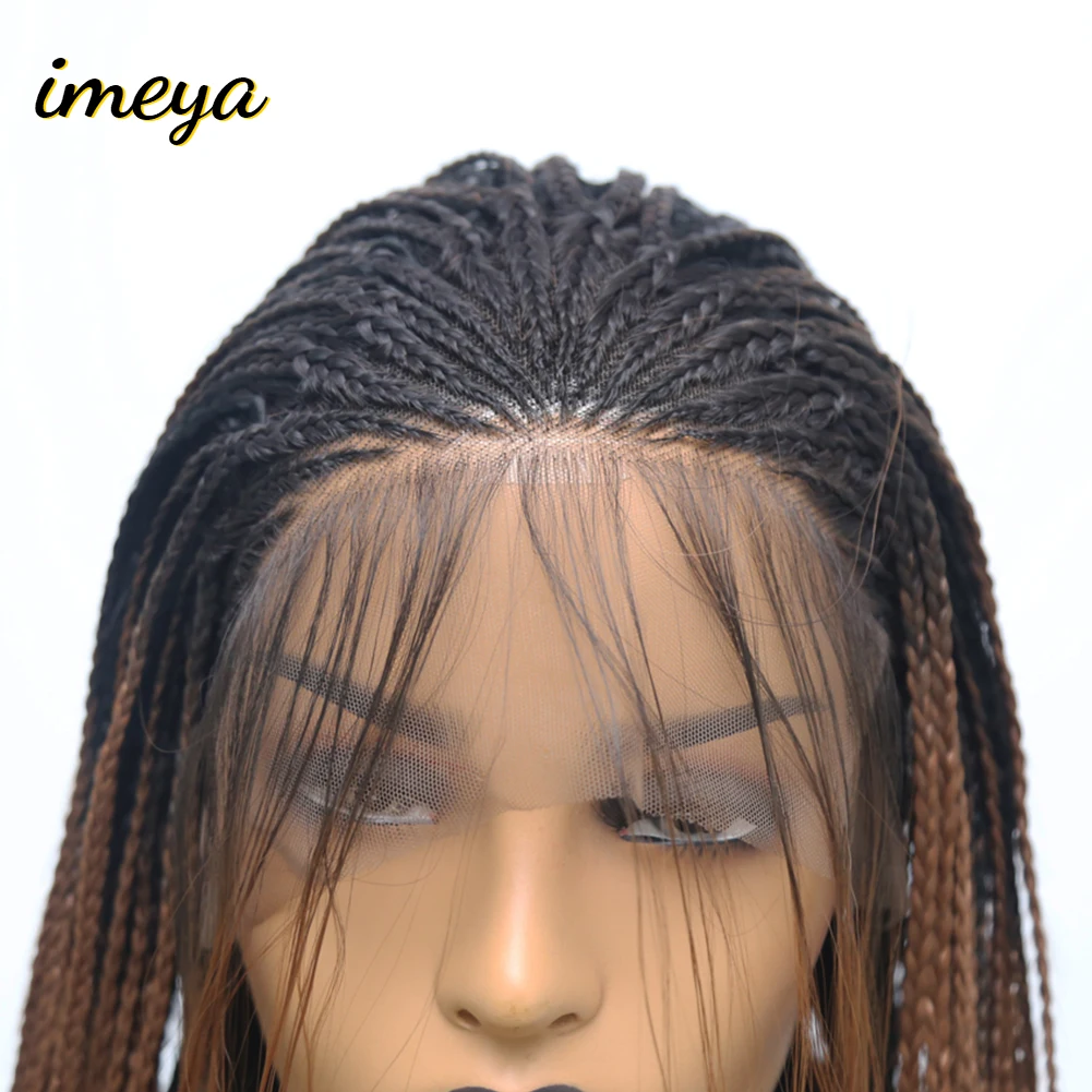 Imeya Synthetic Lace Front braid Wigs High Temperature Heat Resistant Fiber Ombre Brown Micro Braided Wigs For Women