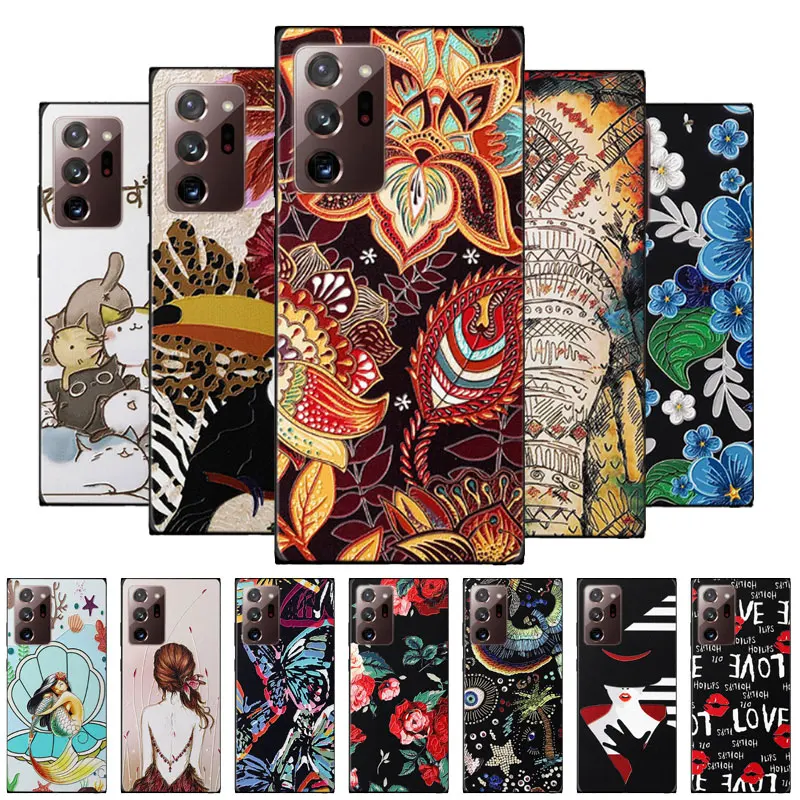 3D рельефный чехол для телефона Samsung Note 20 Ultra мягкий силиконовый с цветком Galaxy Note20