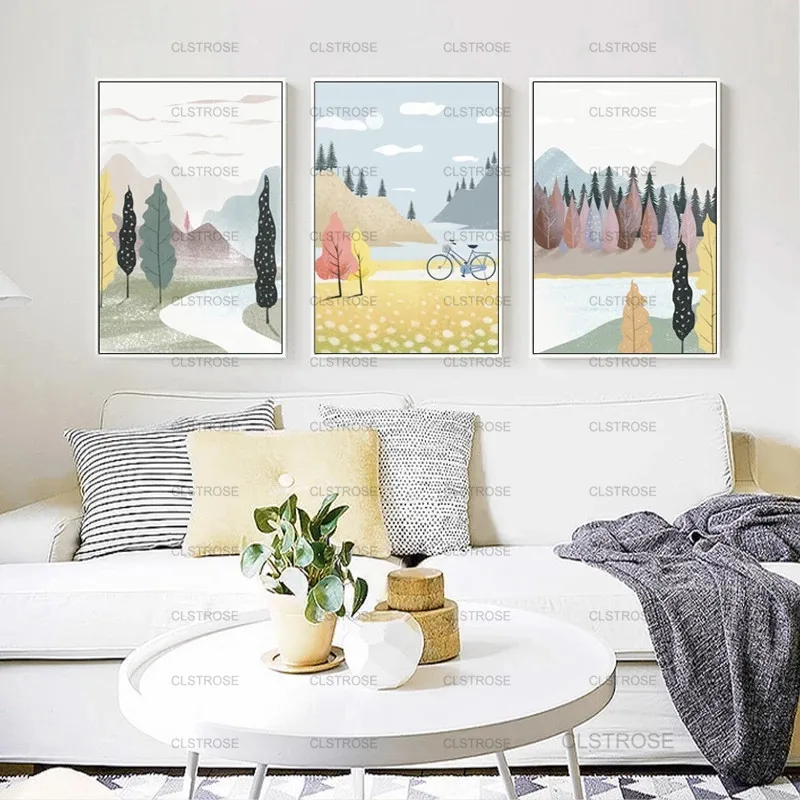 

Painting Bicycle and Tree Decoration Poster Wall Art Decoration Art Home Decoration Canvas Painting Living Room Bedroom Frameles