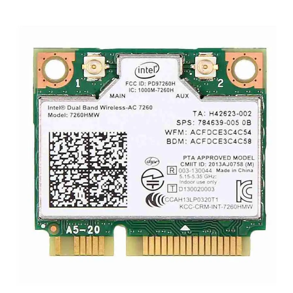 

Wireless Card Dual Band Wireless Intel AC7260 7260HMW Intel 7260AC 867Mbps Half Mini PCI-E 802.11ac Wifi Bluetooth-compatible4.0