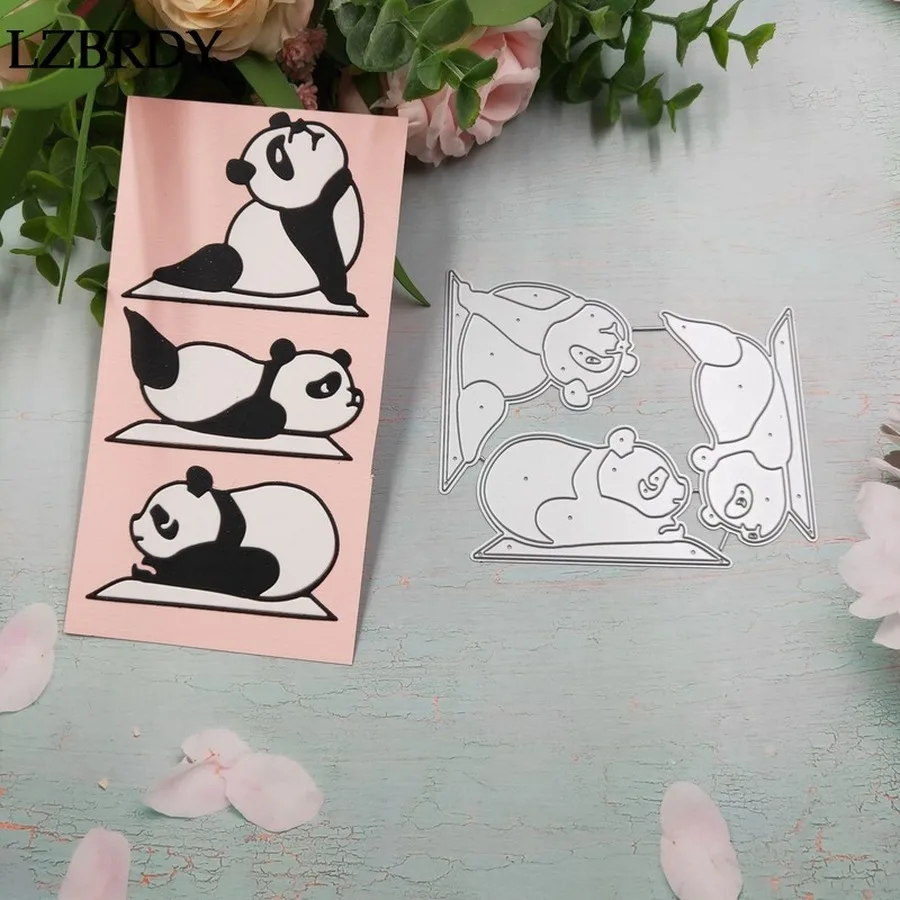 3 милые панды играющие на земле тиснение металлические режущие штампы Kscraft