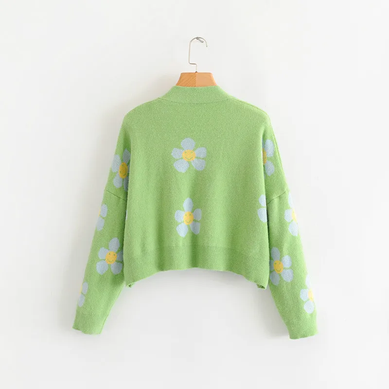 Fashion Winter Sweaters Cute Light Green Symbol Life Spring with Flower Print Women Tops Christmas |
