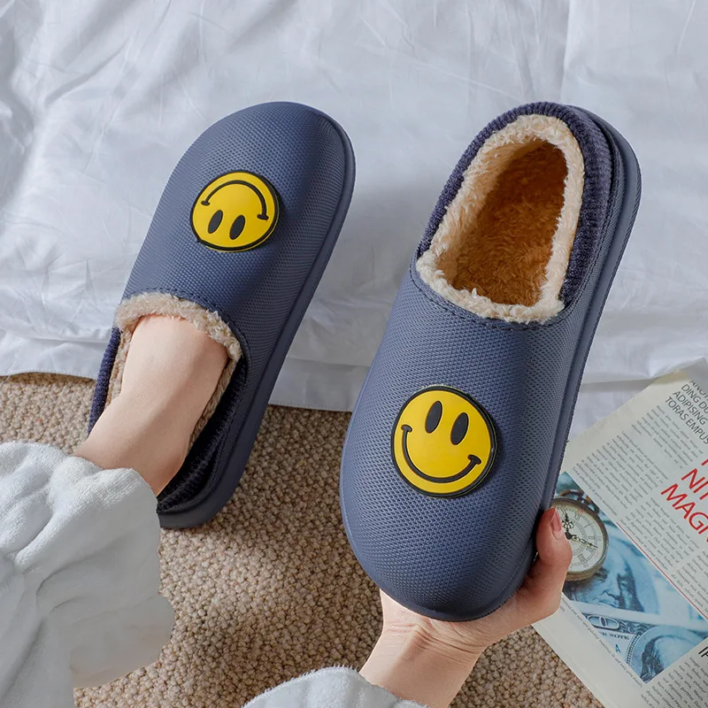 2022New Waterproof Cotton Slippers Warm Indoor Non-slip Plush Indoor Ladies Home CoupleThickBottom Slippers MenAutumn And Winter