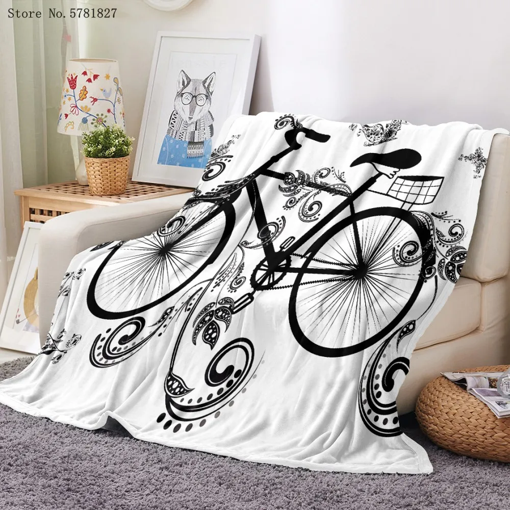 ?? 自転車花フランネル毛布3D印刷美人フリース毛布カスタム漫画家毛布昼寝オフィススローブランケット