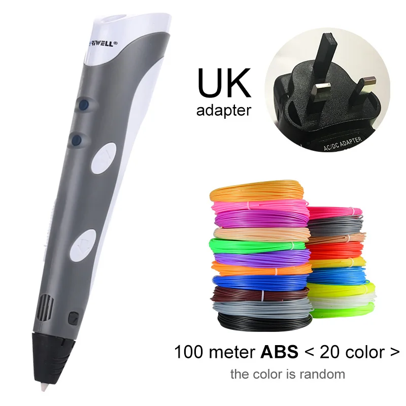 Grey UK-100m ABS Myriwell 3D печати Ручки 1,75 мм ABS Smart 3D ручка с нити для детей развивающая серия хобби игрушки - Цвет: Grey UK-100m ABS