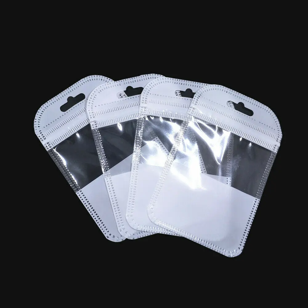 

White Clear Zip Lock Plastic Bags Reclosable Poly Jewelry Pouches Earphone/Electronic Device Packaging Bag With Hang Hole