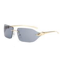 leopard head rimless sunglasses women oversized square luxury big fashion brand designer sun glasses shades eyewear uv400 oculos