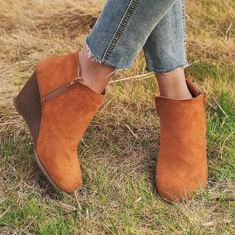 

Women Pointed Toe Boots Winter Leopard Ankle Boots Lace Up Footwear Platform High Heels Wedges Shoes Short Booties Bota Feminina