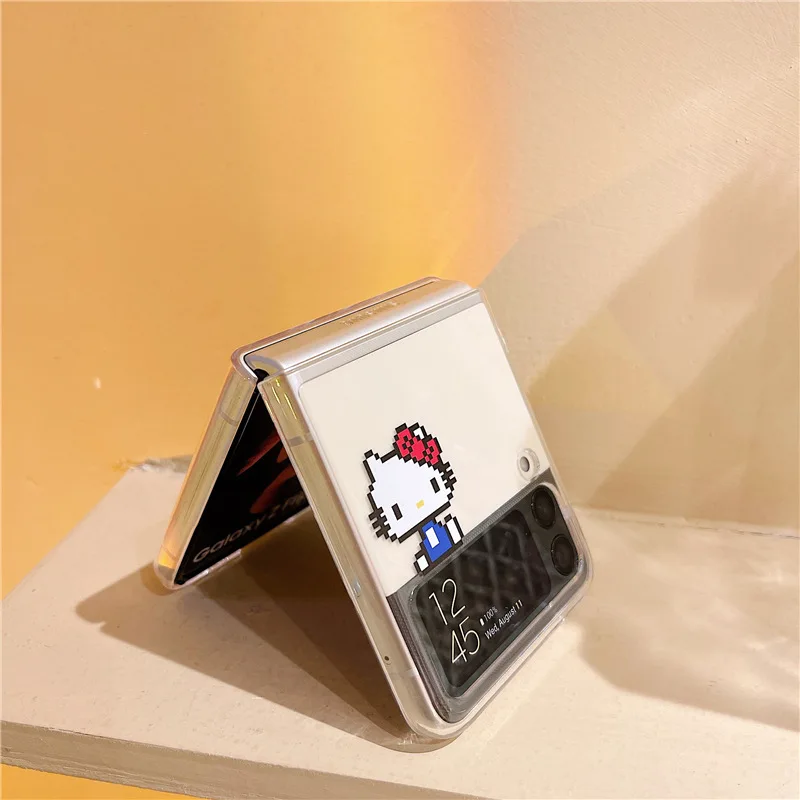 cute kitty phone stand transparent case for samsung galaxy z flip 3 5g hard pc back cover for zflip3 case protective shell free global shipping