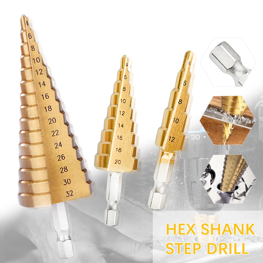 

Набор металлических Сверл Из быстрорежущей титановой стали, ступенчатые сверла, набор ручных инструментов 3-12 4-12 4-20 4-32 мм