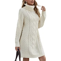 2021 sweater dress women knitted solid autumn winter thick warm pullover female turtleneck warm slim midi casual vestidos dress