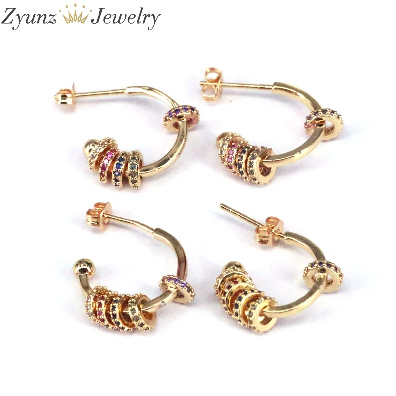 

5 Pairs, Rainbow Cubic Zircon Fashion Stud Earrings New Geometric Jewelry CZ Micro Paved Circle Earring Gold Color For Female