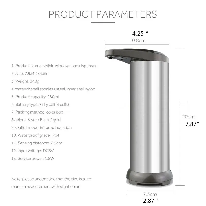 

Bath Stainless Steel Touchless Sensor Automatic Liquid Sanitizer Soap Dispenser