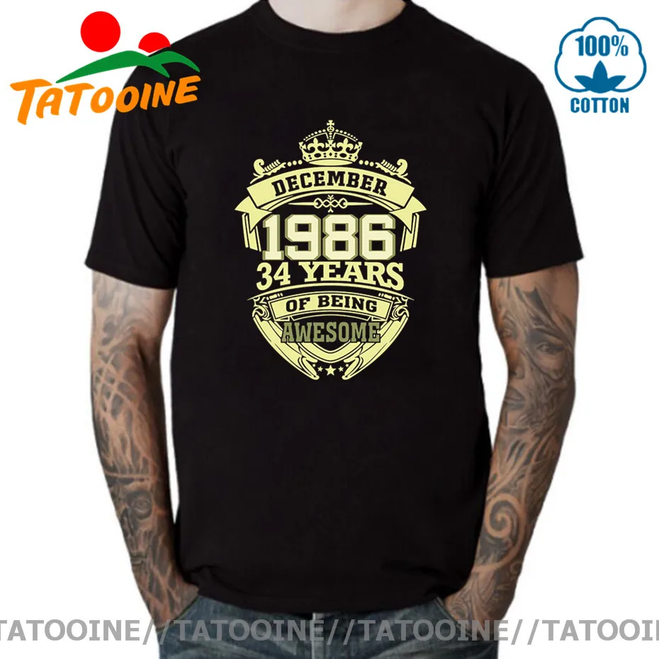 

Tatooine Vintage 1986 DECEMBER Birth T shirt 34 Years of Being Awesome T-shirts Retro Born in 1986 Tee shirt Made in 1986 Tshirt
