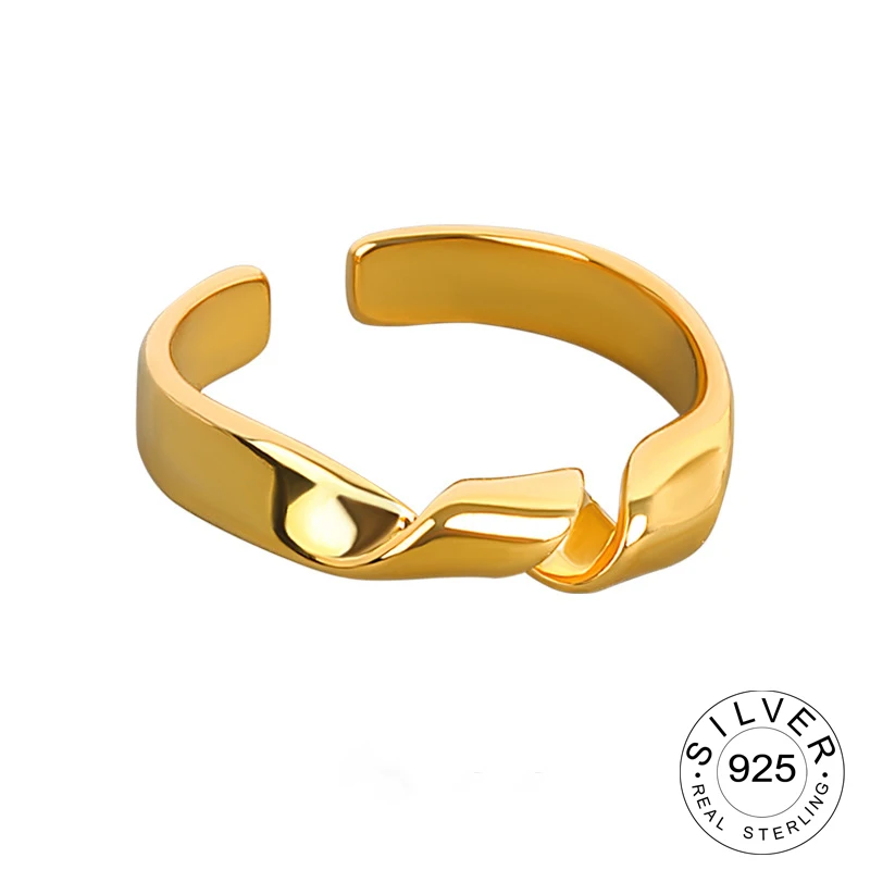 

Кольца из стерлингового серебра 925 пробы для женщин, винтажные Свадебные модные ювелирные изделия с изогнутыми линиями, большие Регулируем...