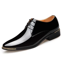 new mens pointed toe business casual shoes fashion bright patent leather formal black shoes for men size38 48