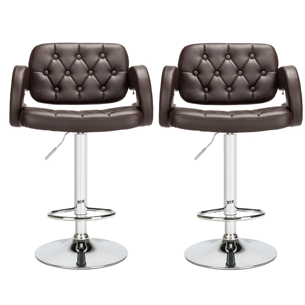 

【US Warehouse】2pcs Adjustable High Type with Disk Armrest Square Backrest Button Design Bar Stools Coffee