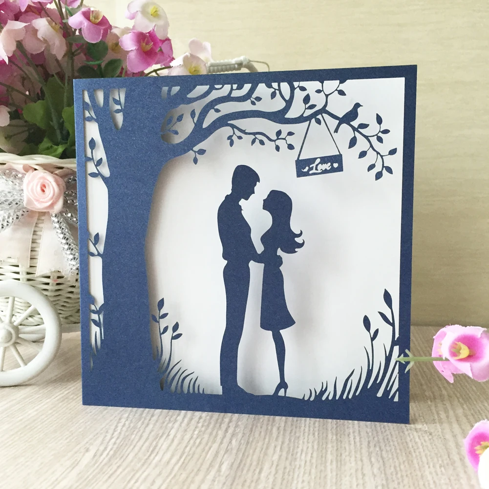 

Free Shipping 20Pcs GOLD Pearl Navy Blue Wedding Invitation Card Laser cut Hollow wedding invitations Invite greeting cards