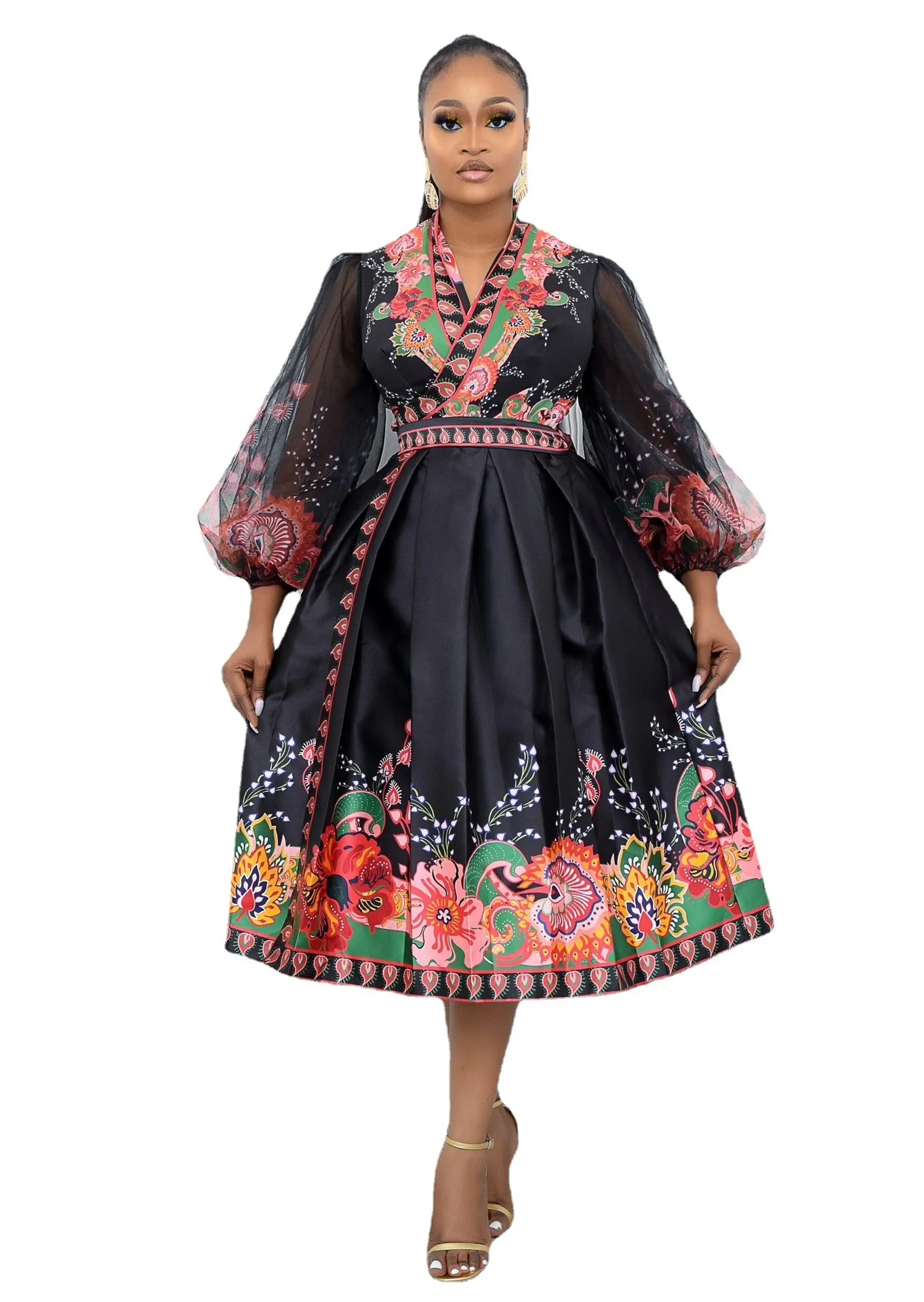 2021 African Dresses for Women Summer African Women V-neck Printing Plus Size Dress African Clothes Women