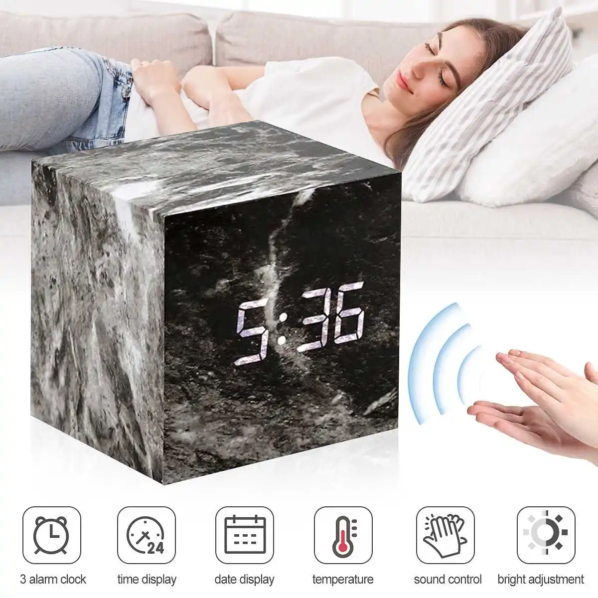 

Квадратный цифровые часы-будильник светодиодный зеркальной поверхностью Дисплей время ночь ЖК-дисплей светильник голос Управление настол...