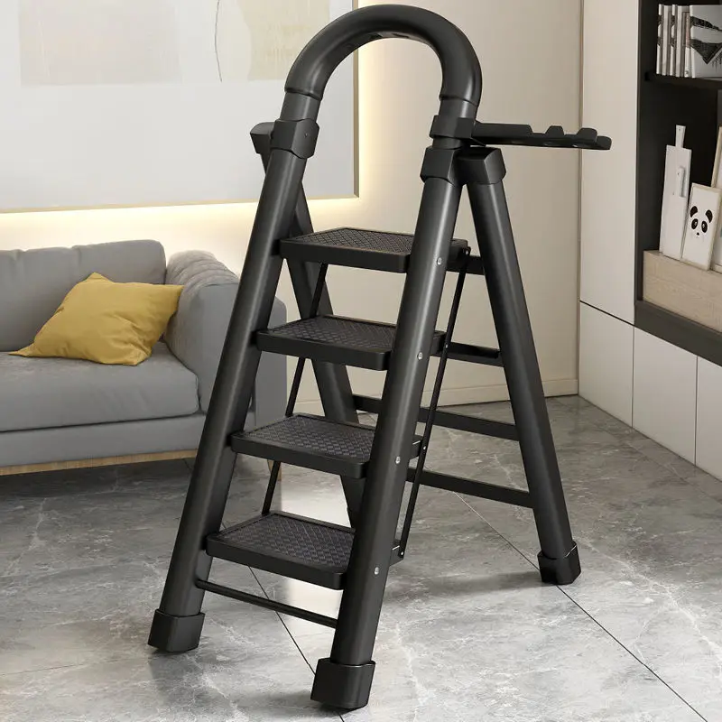Folding Ladder Household Indoor Herringbone Multifunctional Four-step Thickened Steel Pipe Telescopic Pedal Safe Domestic |