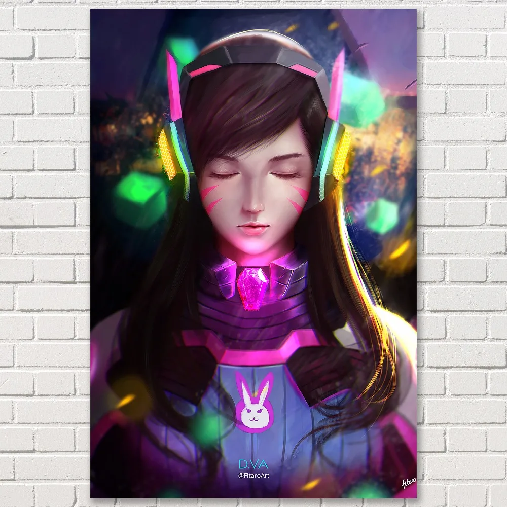 Overwatchs D.Va плакат для Hd шелковые декоративные постеры изображение Спальня