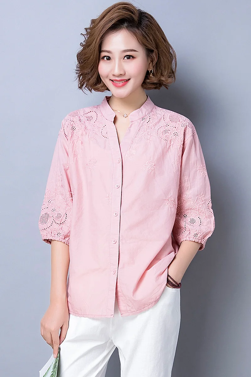 Летняя женская белая рубашка блузка из чистого хлопка Корейская одежда рубашки