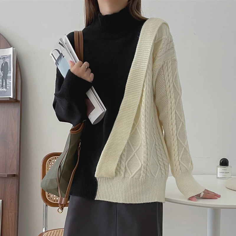 Новинка Осень-зима 2021 вязаный пуловер контрастных цветов с прострочкой модный