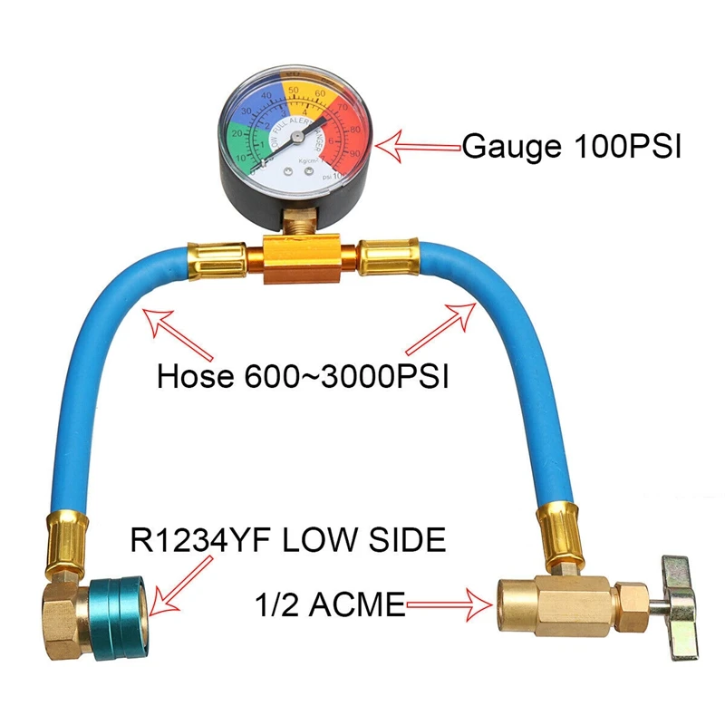 R-1234YF A/C Service Charging Hose Coupler Recharge Refrigerant Can Taper with Gauge R1234YF Low Side | Автомобили и мотоциклы