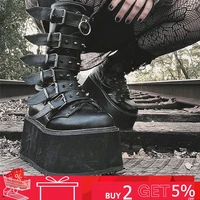 gigifox big size 43 black gothic motorcycle boots zip high heel punk rivets chunky platform mid calf women boots shoes women
