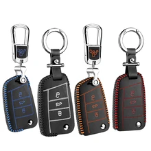 hot sale car key case cover for volkswagen vw passat 2018 3 button genuine leather keychain key chain holder