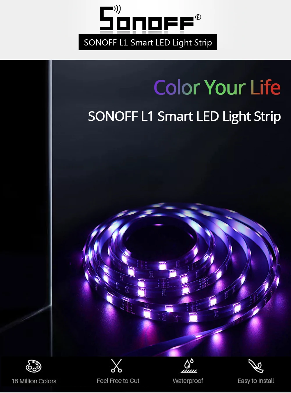 SONOFF L1 Wifi умный светодиодный светильник 2 м/5 м водонепроницаемый 5050 RGB контроллер с регулируемой яркостью Alexa Google для дома, гостиной, танцев с музыкой